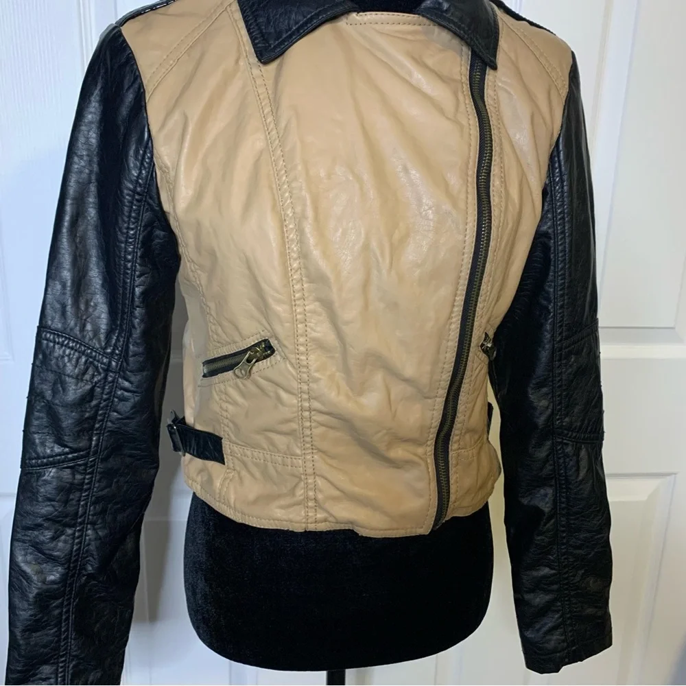 Red Snap Tan & Black Faux Leather Jacket - Picture 4 of 10